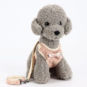 Dog Breathable Mesh Harness with Leash Pet Walking Harness with Cute Bows Adjustable Training Vest (Color: PINK, size: L)