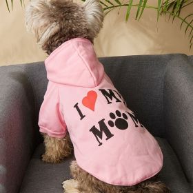Pet Hoodie For Small & Medium Dogs; I Love My Mom Dog Hoodie Cat Shirts; Cute Pet Apparel (Color: PINK, size: M)