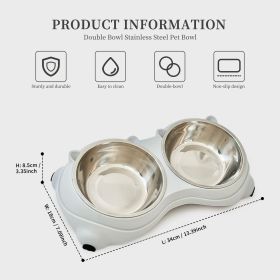 Macaron Pink Dual Stainless Steel Pet Bowls, 600ml Each, Non-Slip, Dishwasher Safe for Small-Medium Pets (Color: gray)