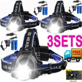 Rechargeabl LED Headlight Headlamp Head Torch Flashlight Work Light Camping Lamp (Quantity: 3 sets)
